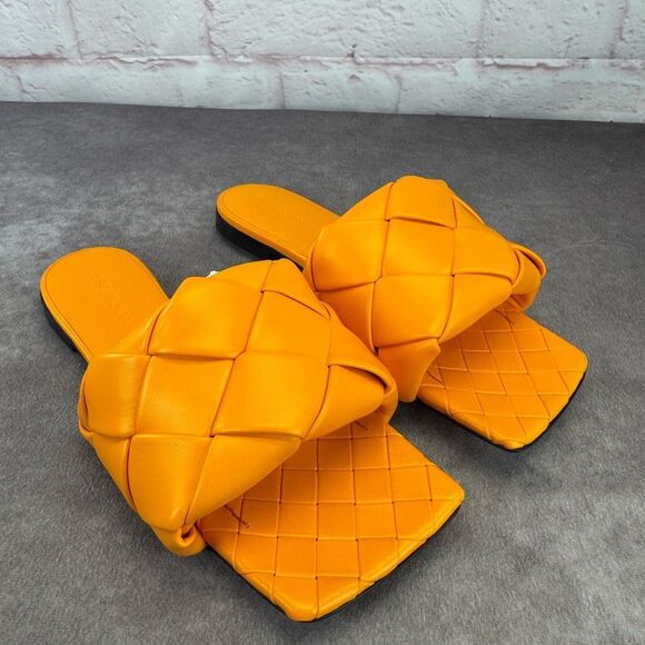 Bottega Veneta Lido Orange Woven Slide Maxi Flat Sandals NEW Lagoon Tangerine - Picture 3 of 14